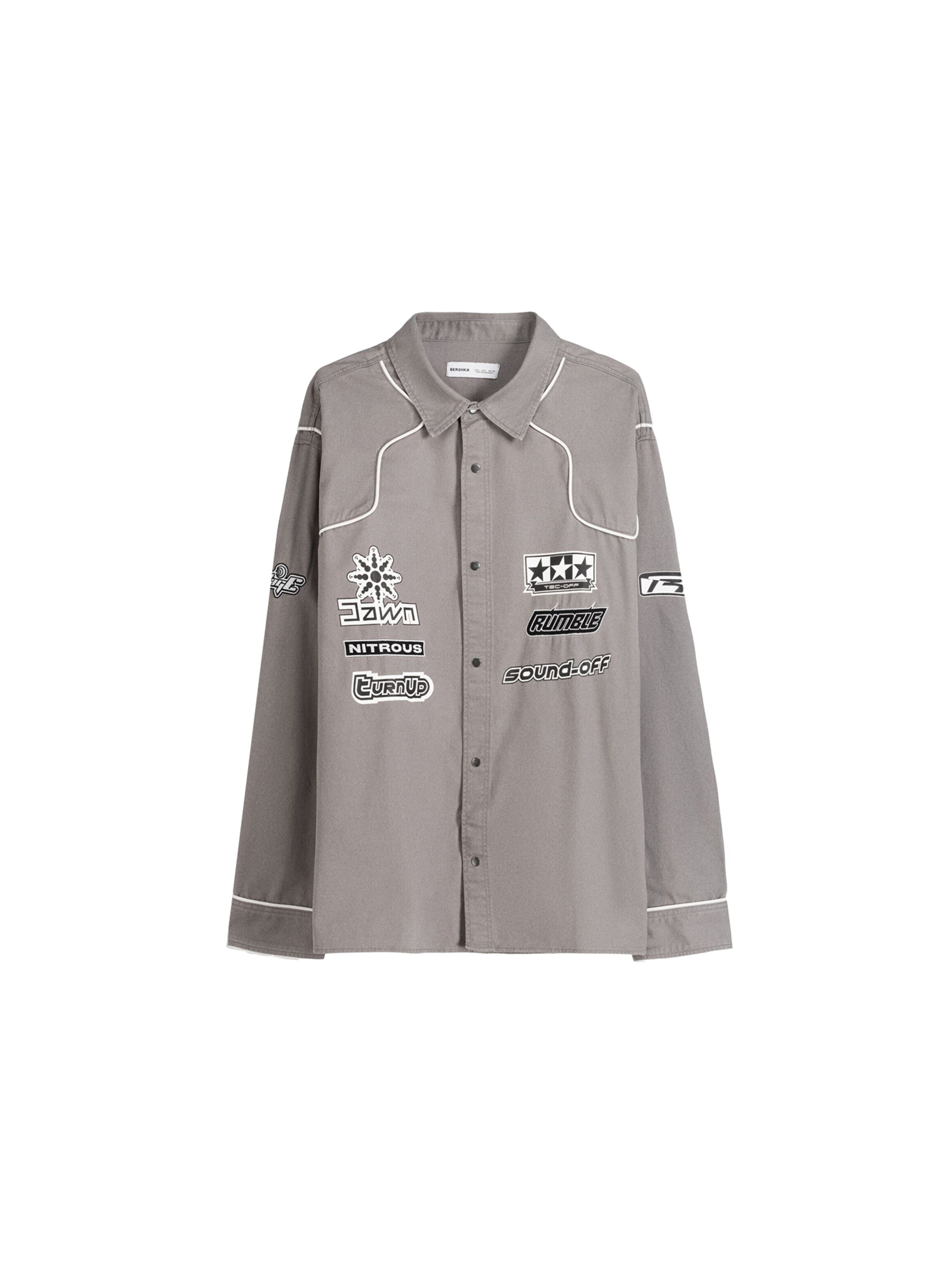 Bershka Button Up Shirt in Grey / Black / White, Item view