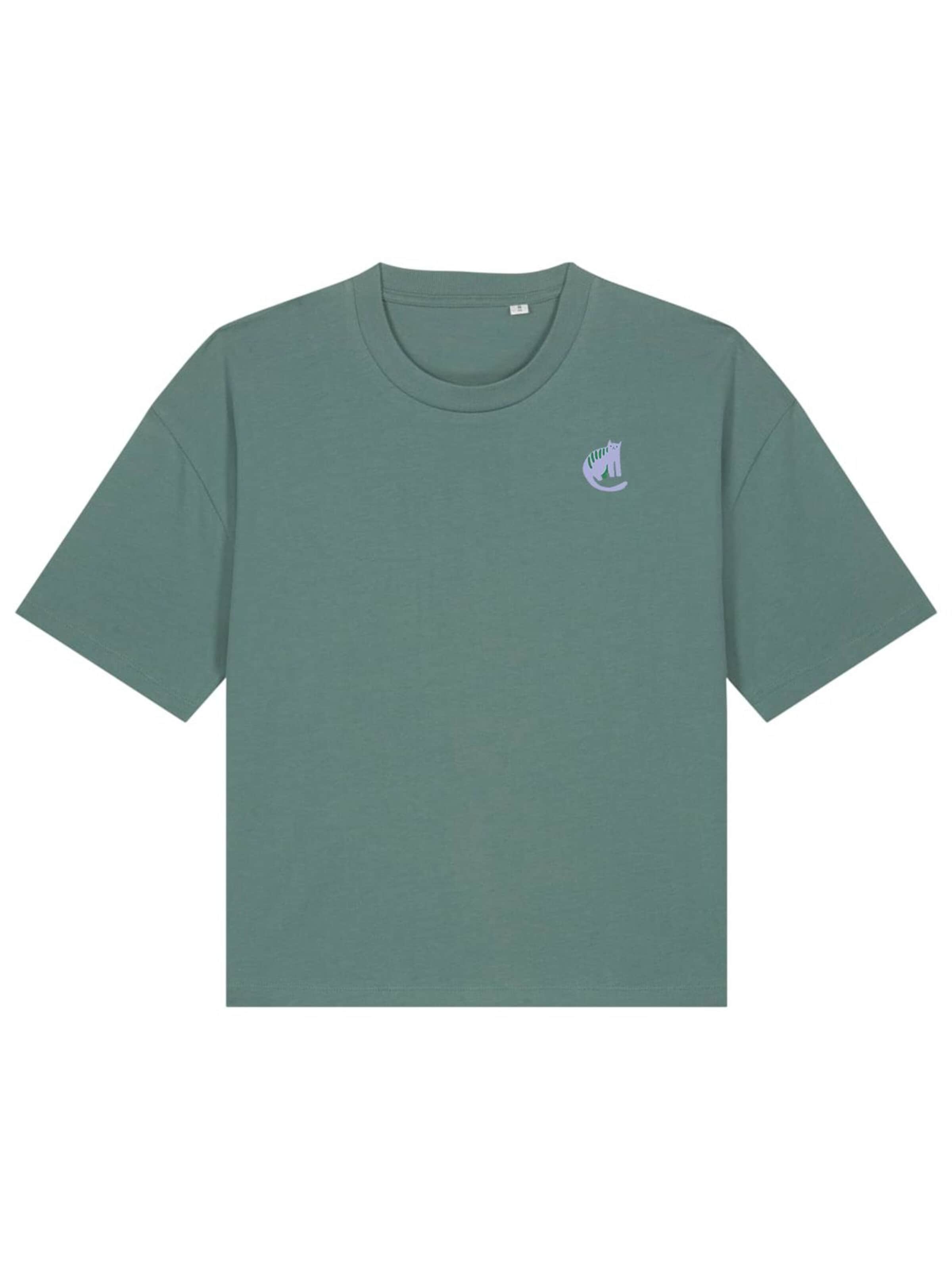 Kultgut Shirt 'Cat' in Green: front
