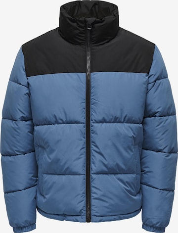 Only & Sons Winter Jacket in Blue: front