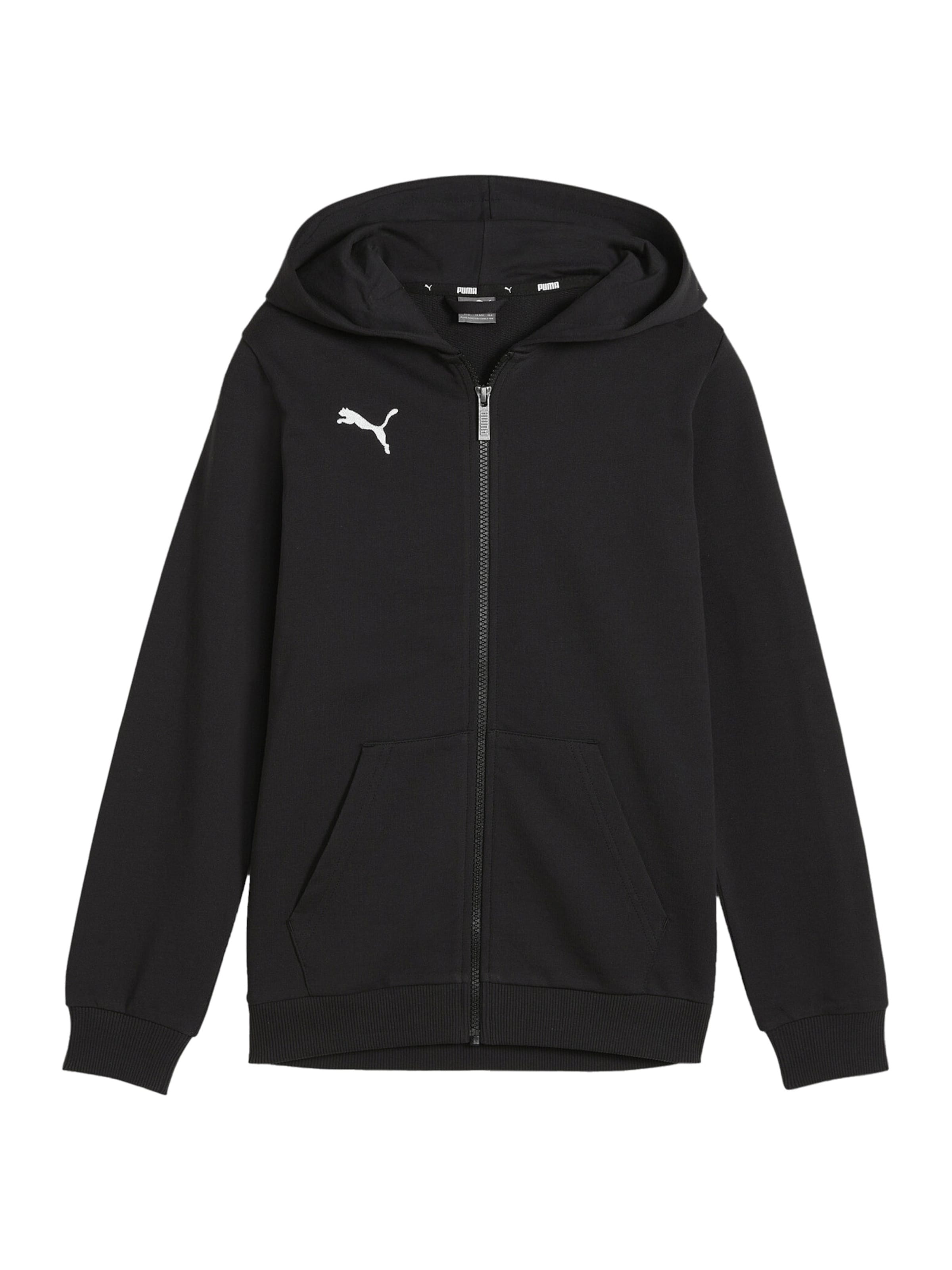 PUMA Athletic Zip-Up Hoodie 'TeamGoal' in Black: front