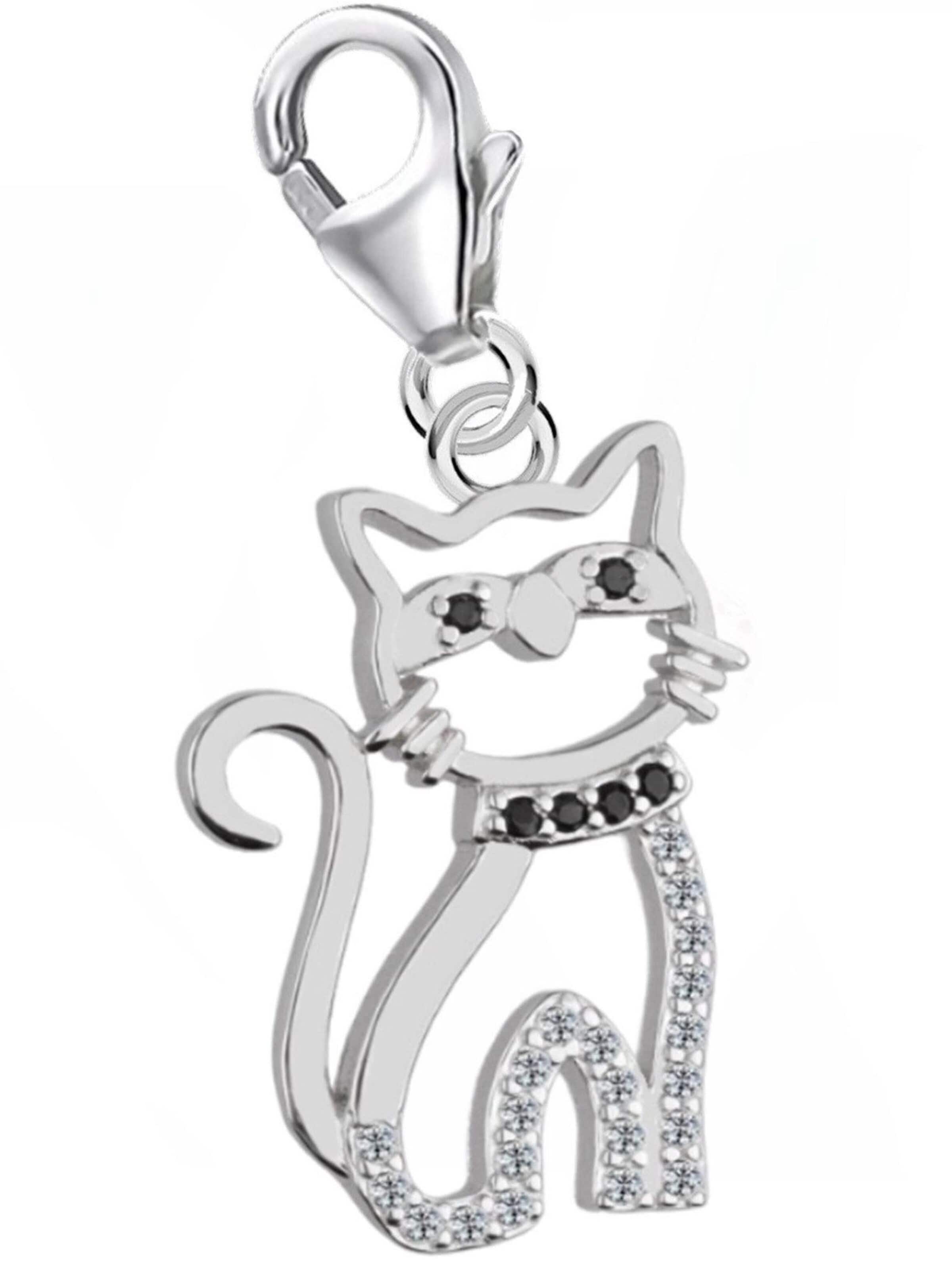 Goldene Hufeisen Anhänger 'Kater'‌‌ in Silber: Vorderseite