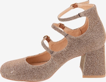 Ballerina 'Delphine – Ballerinas mit Absatz aus Leder' di Les Tropéziennes in beige: frontale