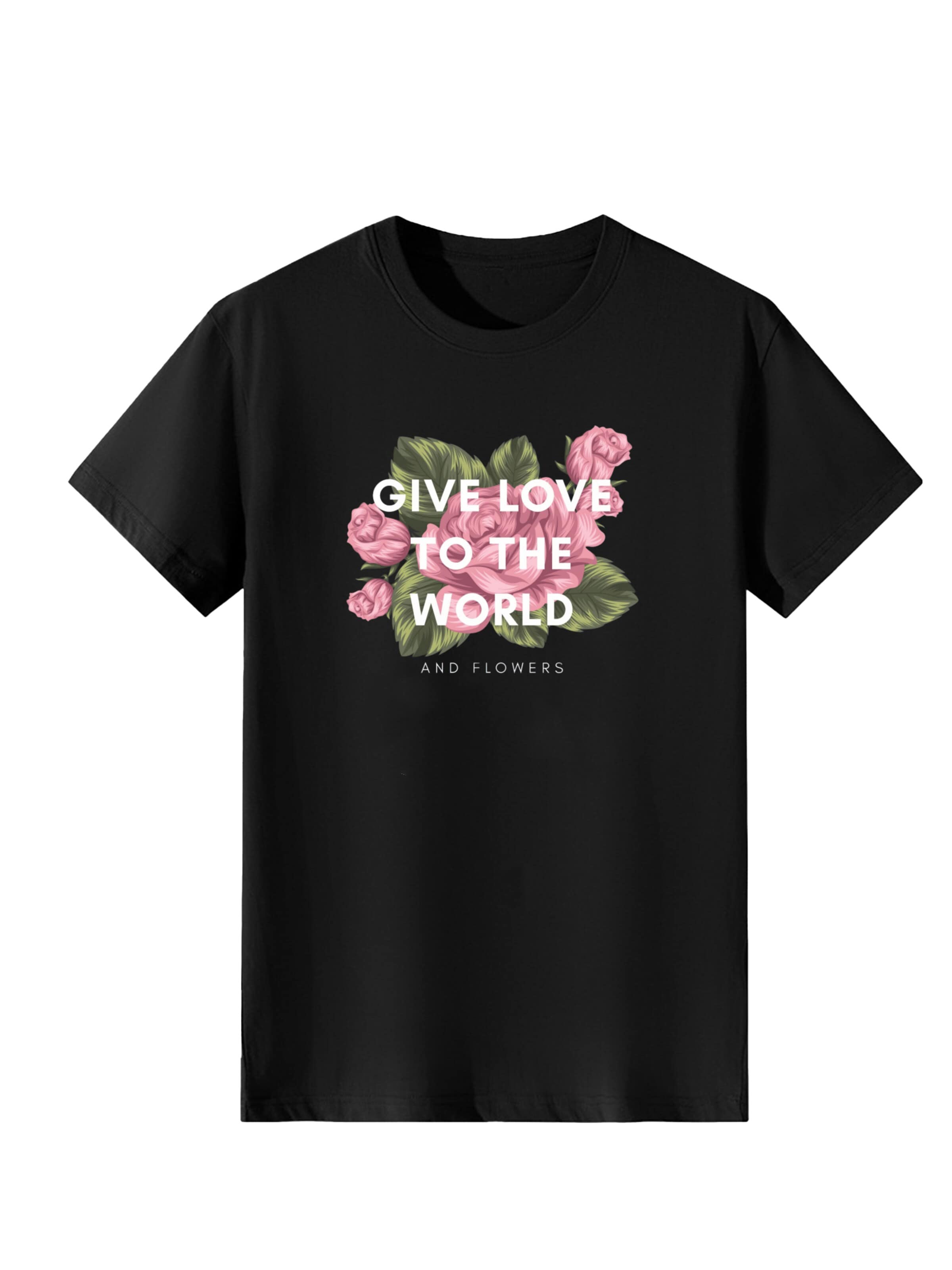 T-shirt 'Women Pink Rose Print T-Shirt' LapaPlus en noir