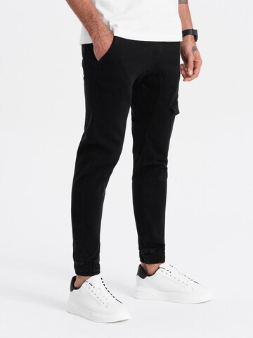 Ombre Tapered Cargojeans 'PADJ-0112' in Zwart: voorkant