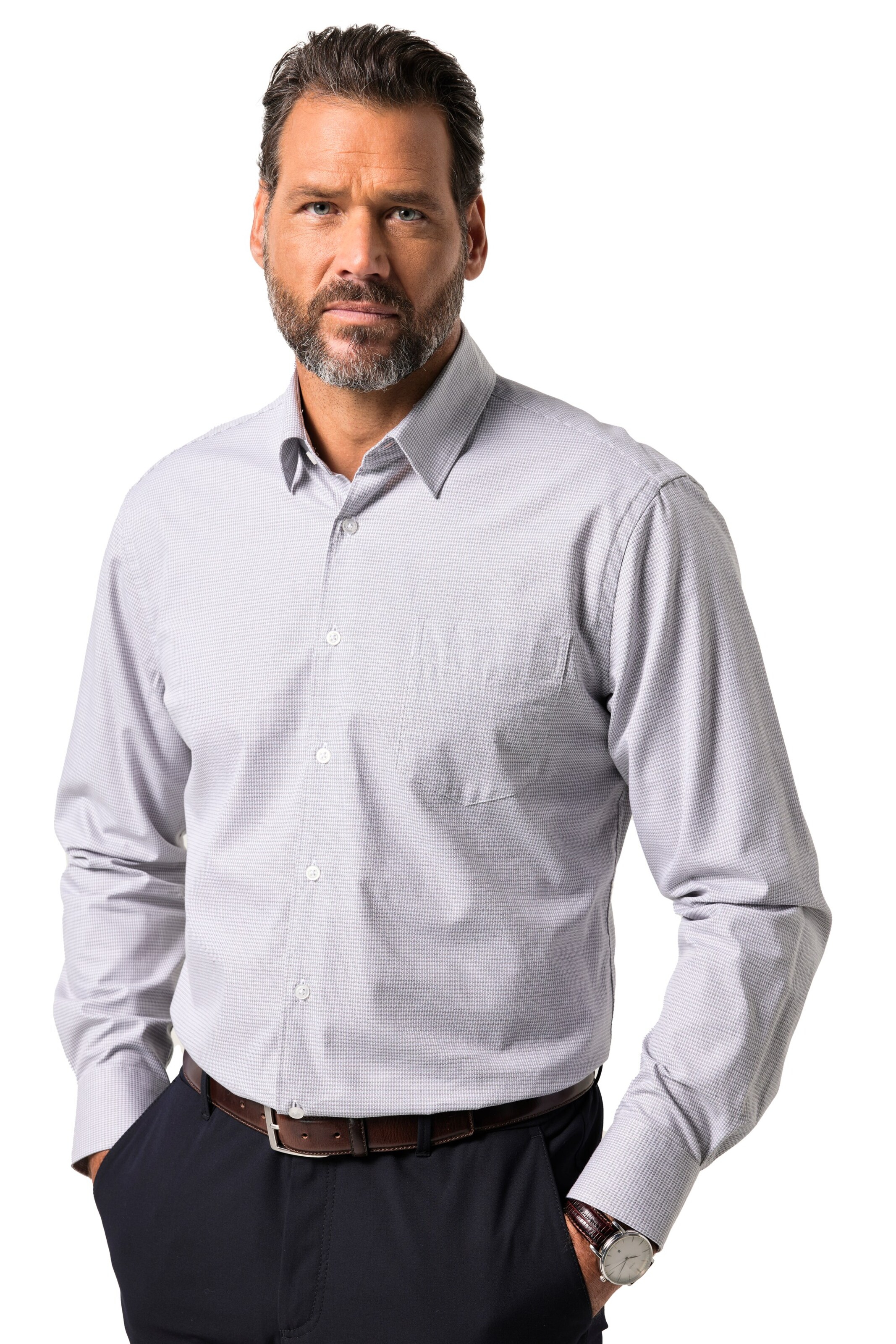 JP1880 Regular fit Overhemd in Grijs: voorkant