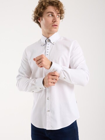 Slim fit Camicia 'Roma Iconic Satin Man Shirt Grey' di 7Camicie in bianco