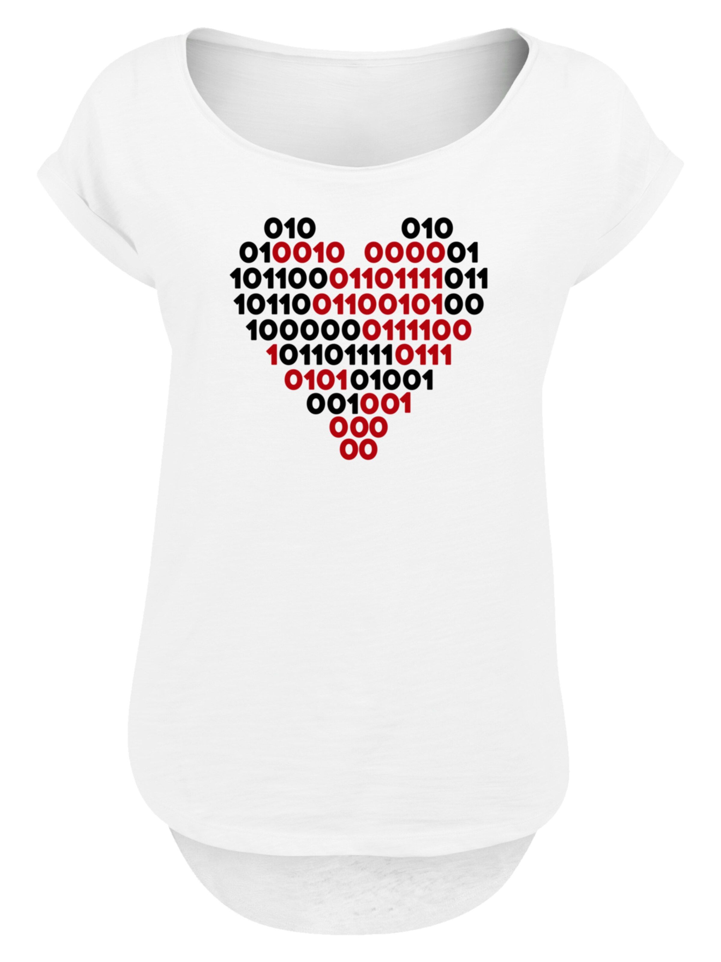 F4NT4STIC T-Shirt 'I love you 01001001 Binary Code Herz Valentinstag' in Weiß: Vorderseite