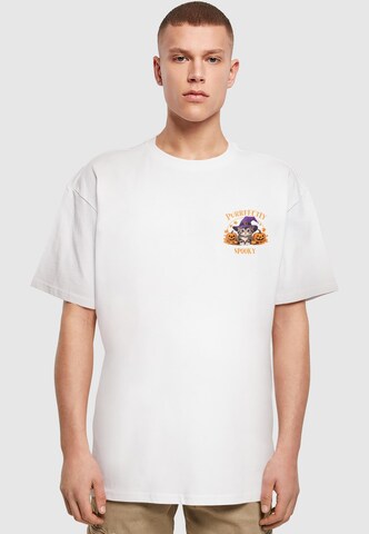 Merchcode T-Shirt 'Halloween - Purrfectly Spooky Cat Tee' in Weiß: Vorderseite