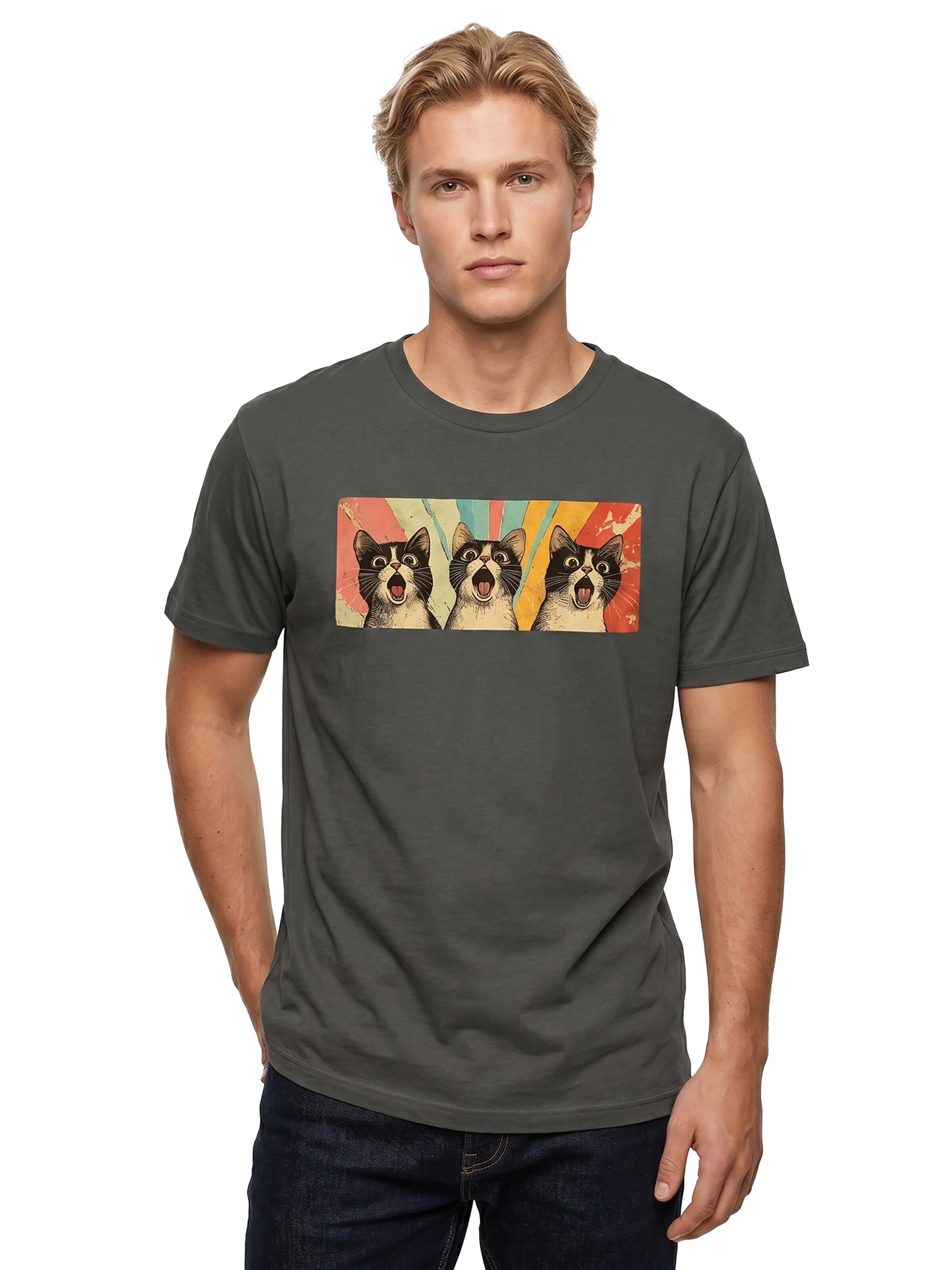 MAKAYA Shirt 'Panic-Cats'‌‌‌‌‌‌‌ in Grau