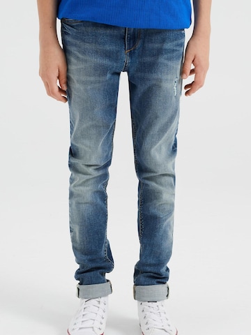 Coupe slim Jean WE Fashion en bleu : devant