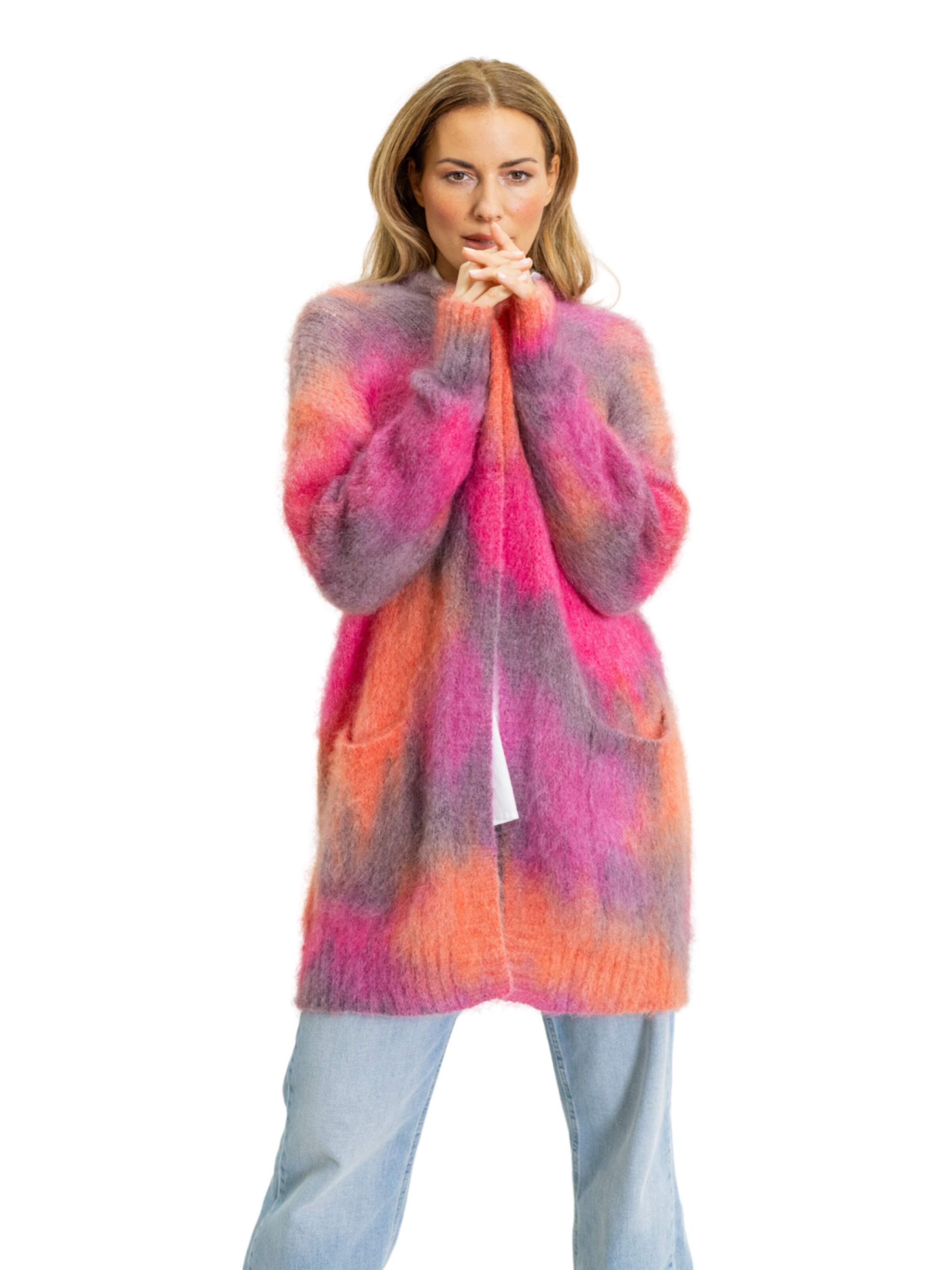 LIKS. Munich Oversized vest 'Strickjacke offen lang gesprüht' in Gemengde kleuren