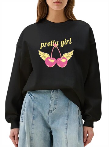 Felpa 'Women's Fleece Pullover, Sweatshirt with Cherry Print, Long Sleeve, Loose Fit' di GORHEY in nero: frontale