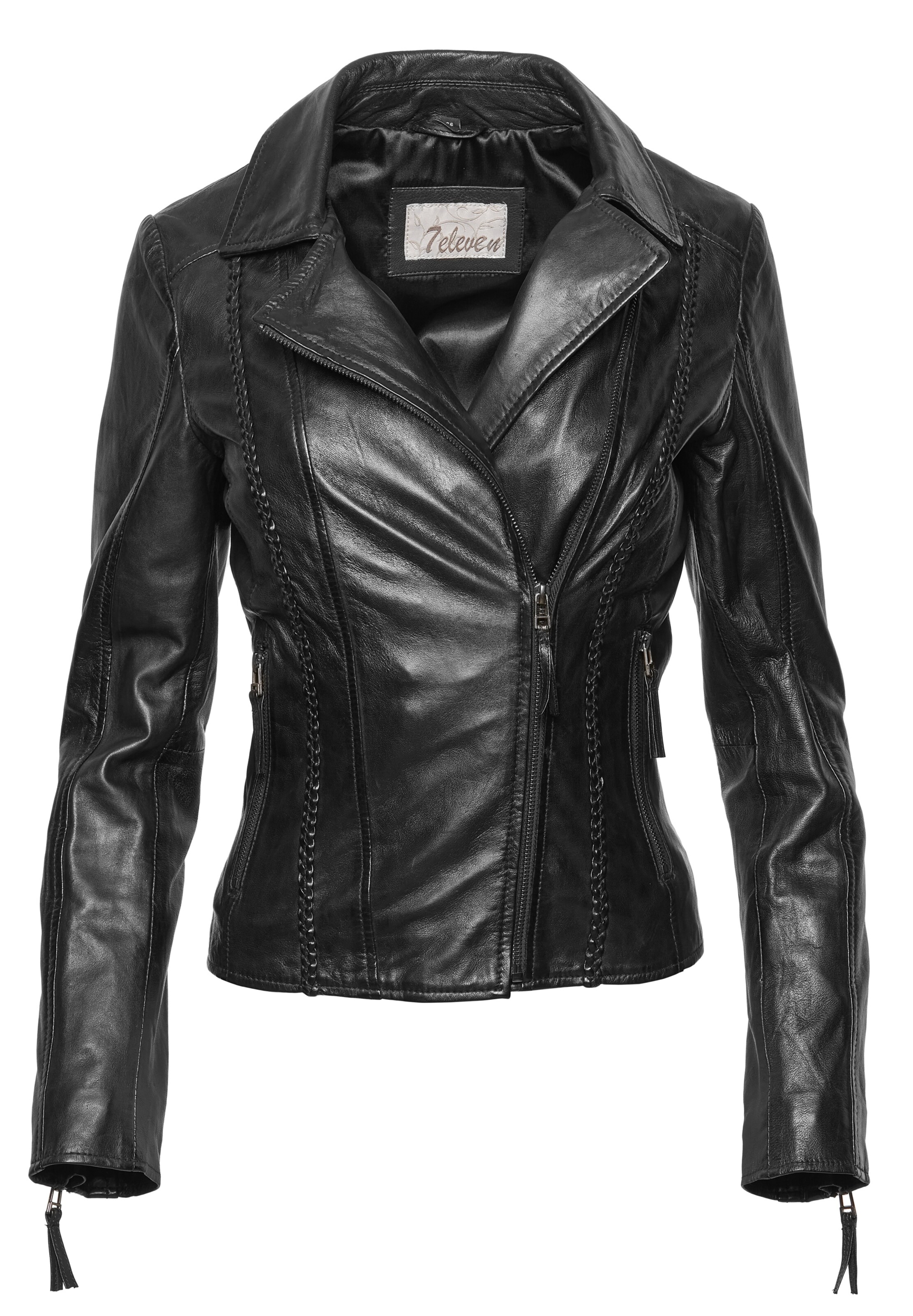 7ELEVEN Lederjacke 'SEJady' in Schwarz: Vorderseite