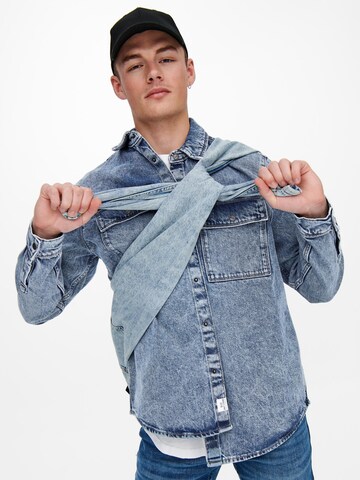 Only & Sons Regular fit Button Up Shirt 'Bill' in Blue