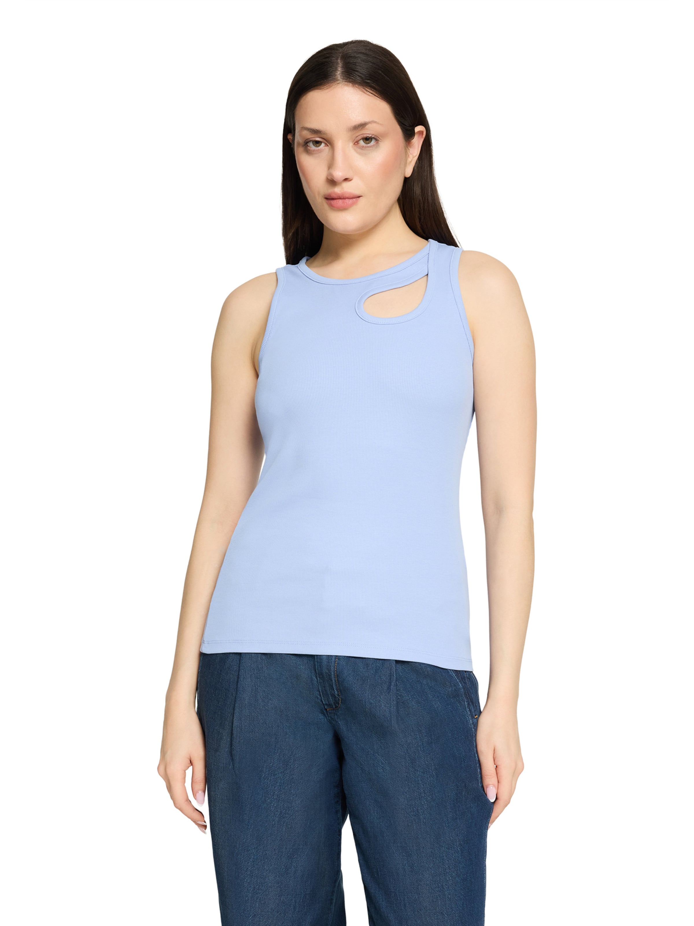 Cartoon Basic-Top mit Rundhalsausschnitt in Blau: Vorderseite