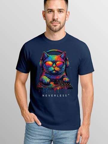 Neverless Shirt 'DJ Cat' in Blue
