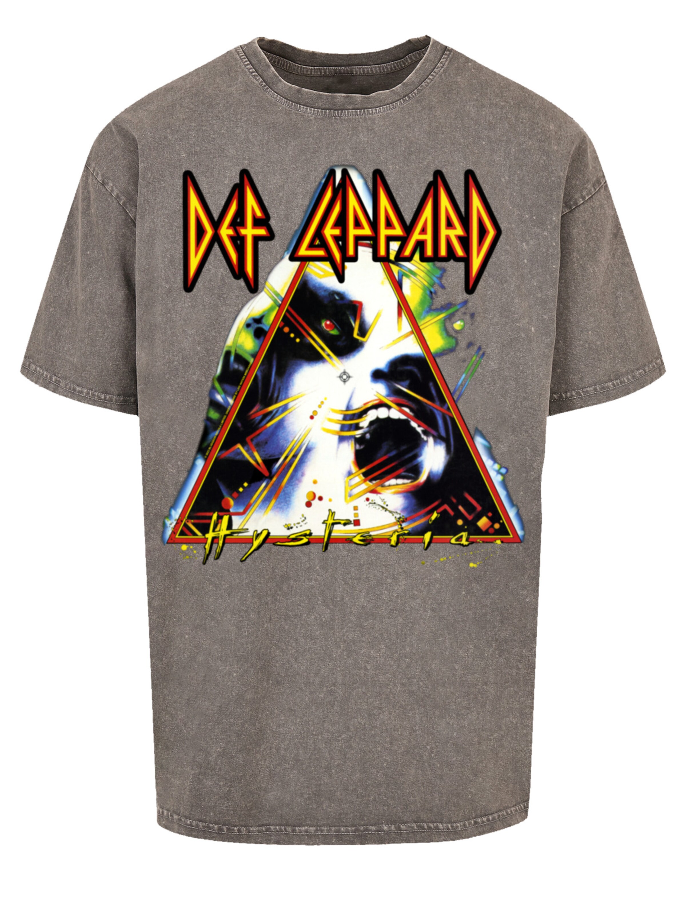 F4NT4STIC Shirt 'Def Leppard Hysteria' in Grijs: voorkant
