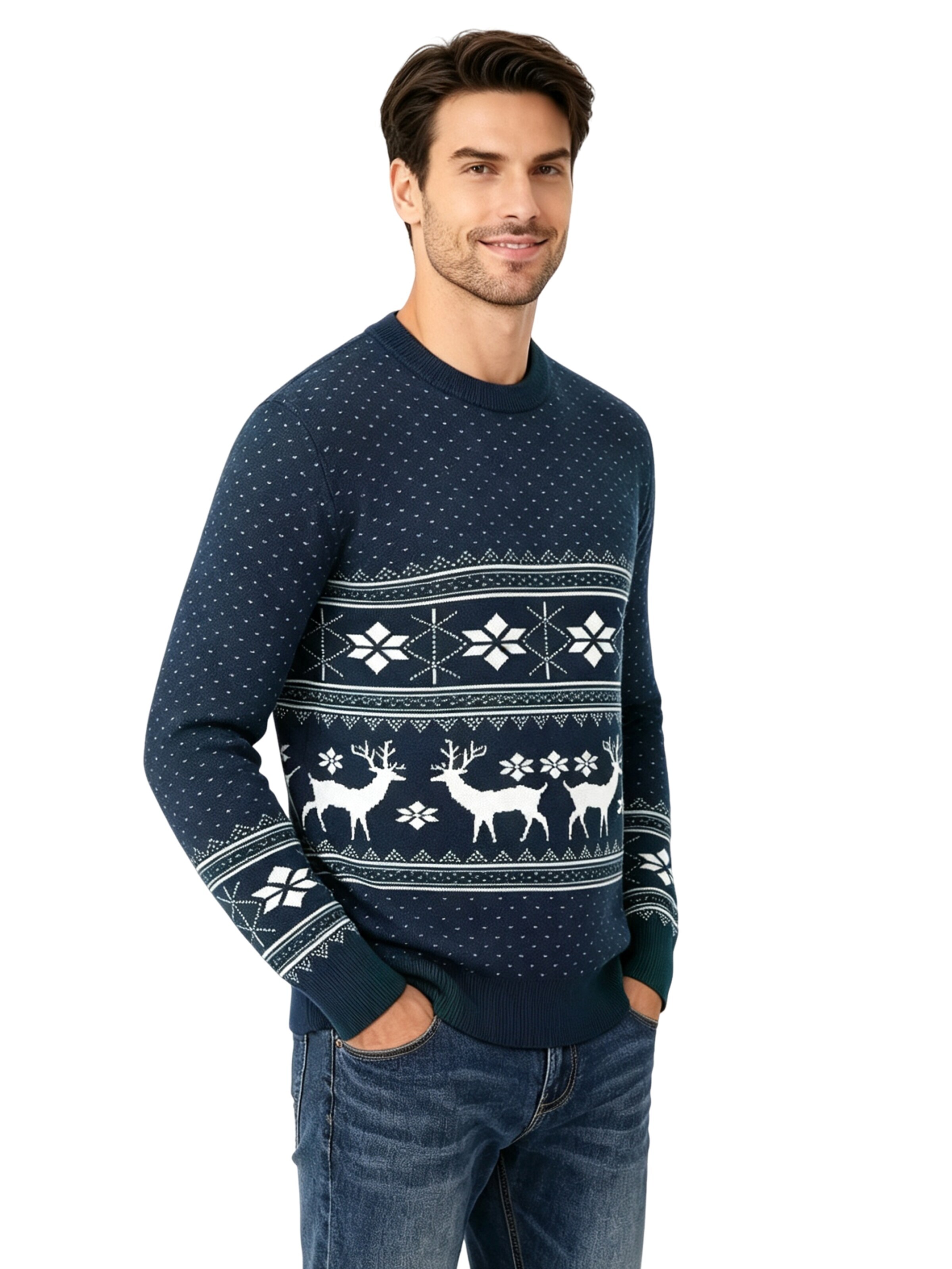 KoJooin Sweater 'Weihnachtspullover für Herren Rundhalsausschnitt Langarm Pullover' in Blue