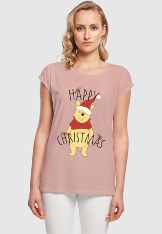 ABSOLUTE CULT Shirt 'Winnie The Pooh - Happy Christmas Holly' in Roze: voorkant