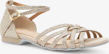 Dancing Queens Strap Sandals 'Joy Tanzschuhe Glitter Mikrofaser - Absatz 1.0 cm flat & Wildleder-Sohle' in Gold: front