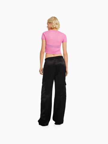 Bershka Wide leg Cargo trousers in Black