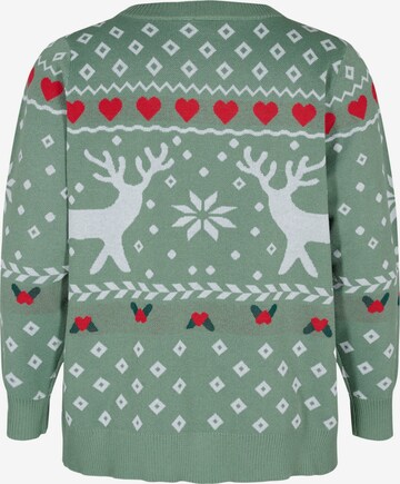 Zizzi Sweater 'MCHRISTMAS' in Green