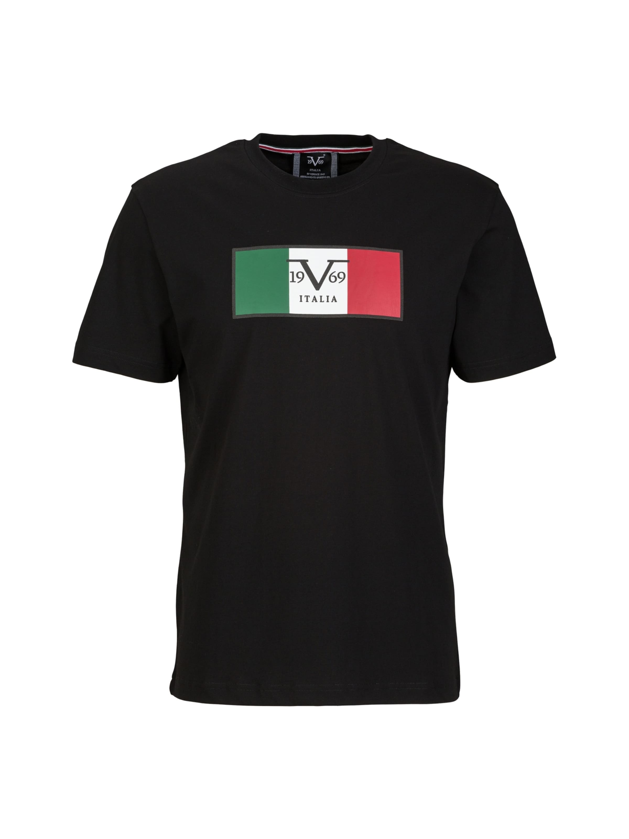 19V69 ITALIA Тениска 'Rafael Carrier 5' в черно: отпред