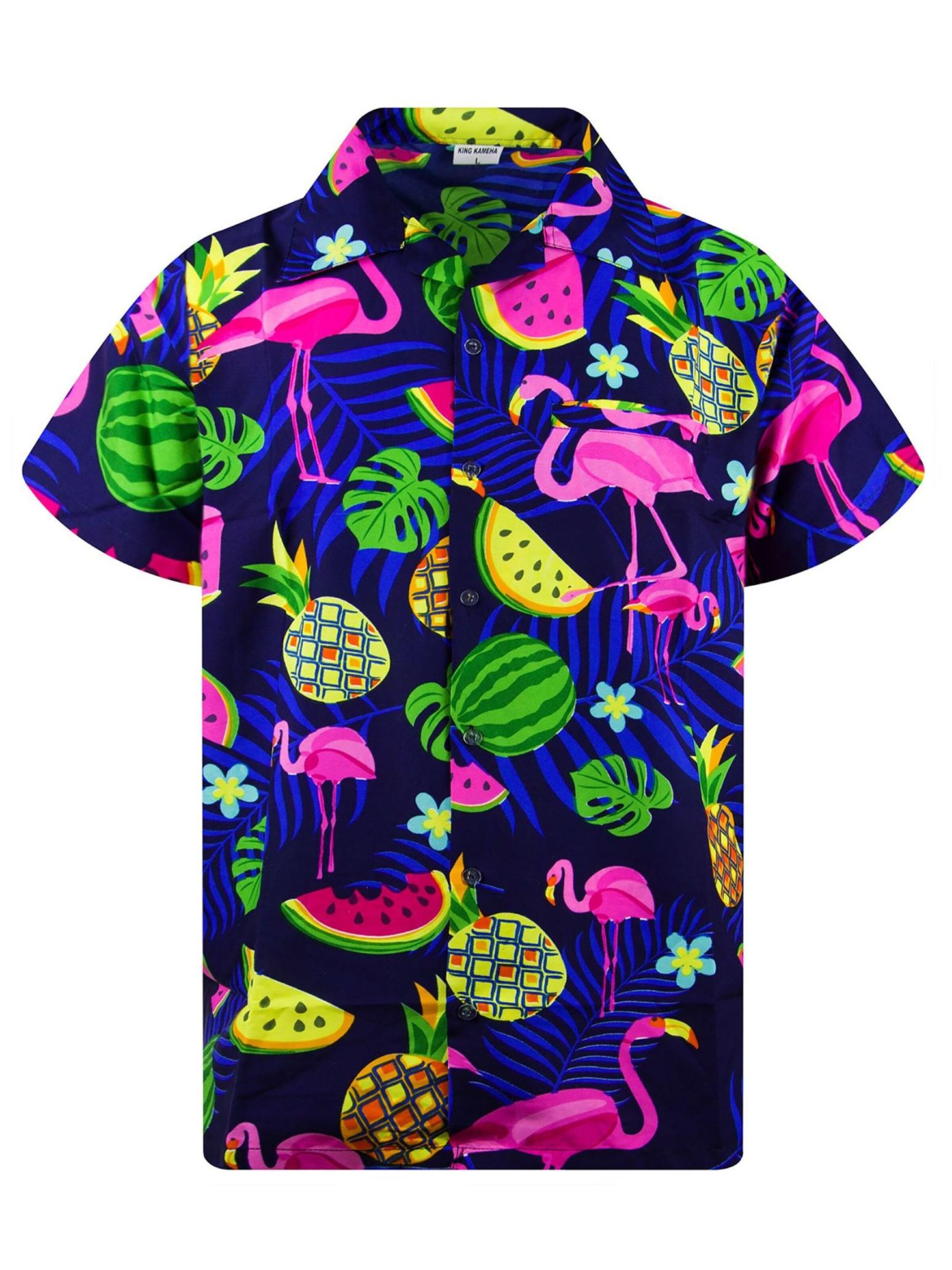 King Kameha Shirt 'Flamingo Melone'‌‌ in Blau: Vorderseite