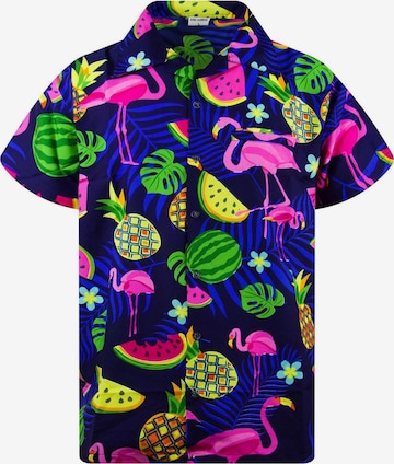King Kameha Shirt 'Flamingo Melone' in Blue: front