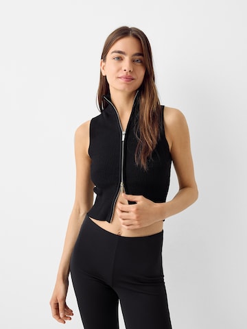 Bershka Gebreide bodywarmer in Zwart: voorkant