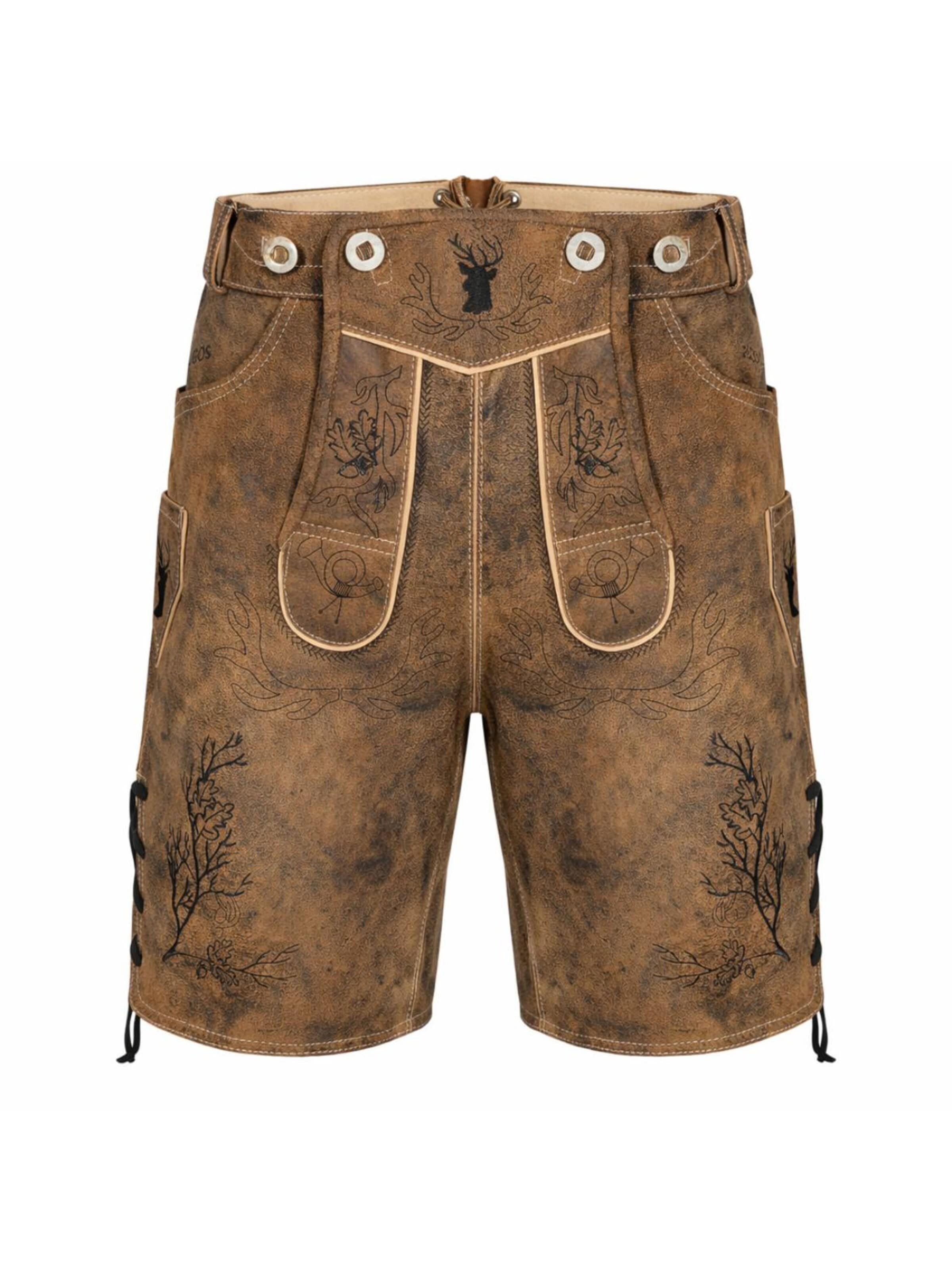 Paulgos Regular Traditional Pants 'PAULGOS Herren Trachten Lederhose Kurz - HK3 ANTIK - Echtes Leder - in 3 Farben erhältlich - Größe 44 - 60' in Brown: front
