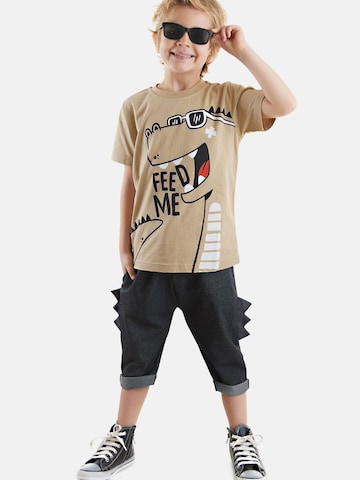 Survêtement 'Hungry Dino' Denokids en beige : devant