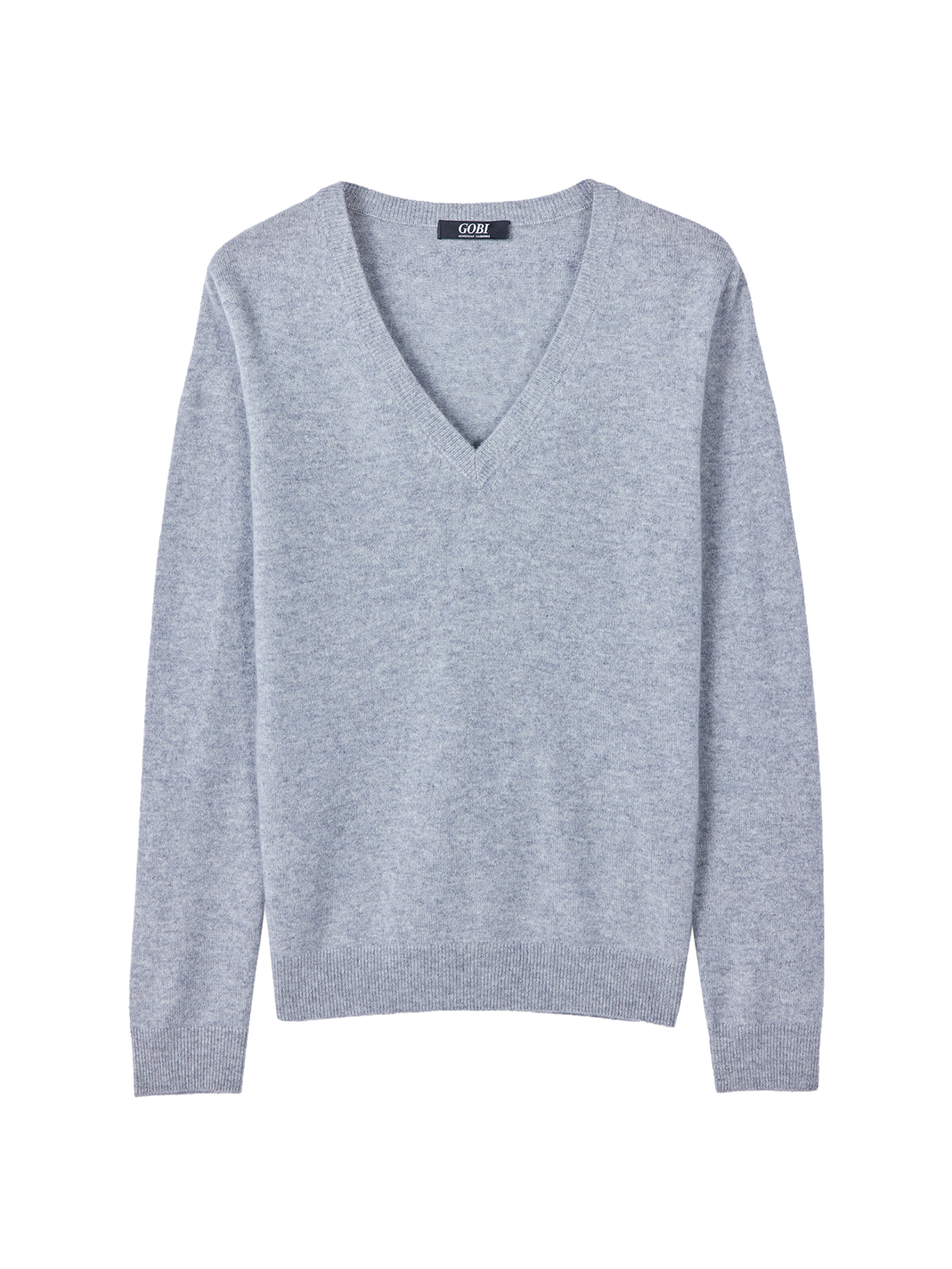 GOBI Cashmere Trui 'Women's Essential Cashmere V-Neck Sweater' in Grijs: voorkant