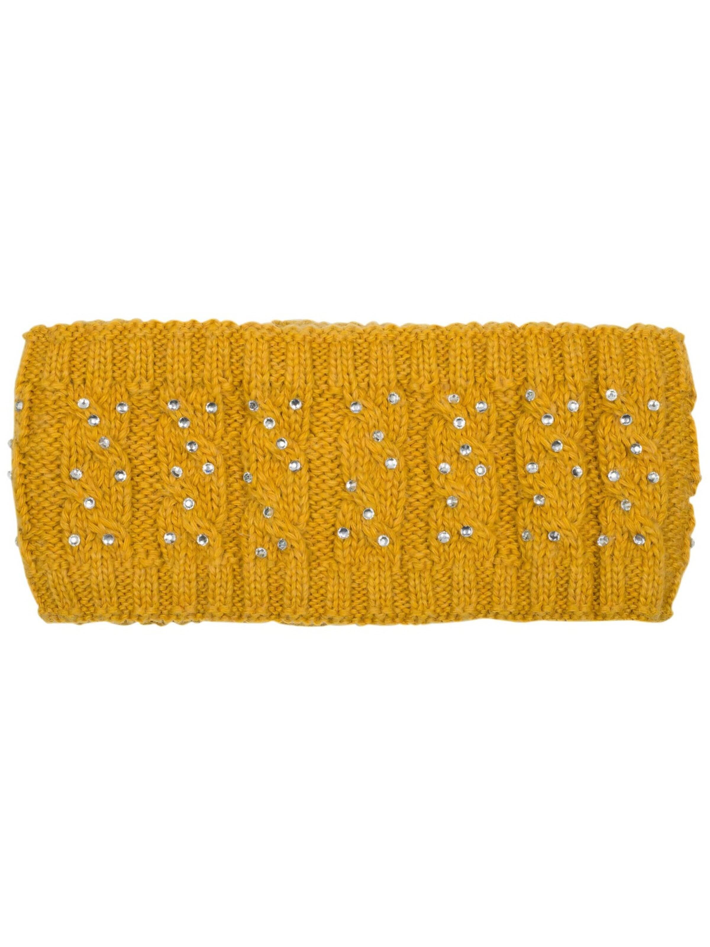 styleBREAKER Headband 'Strick Stirnband mit Strass & Zopfmuster' in Yellow: front