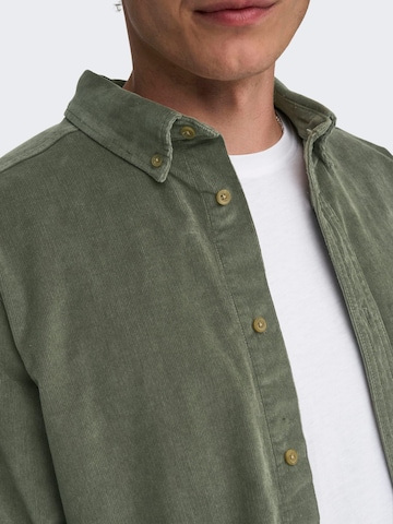 Only & Sons Comfort fit Button Up Shirt 'Michael' in Green
