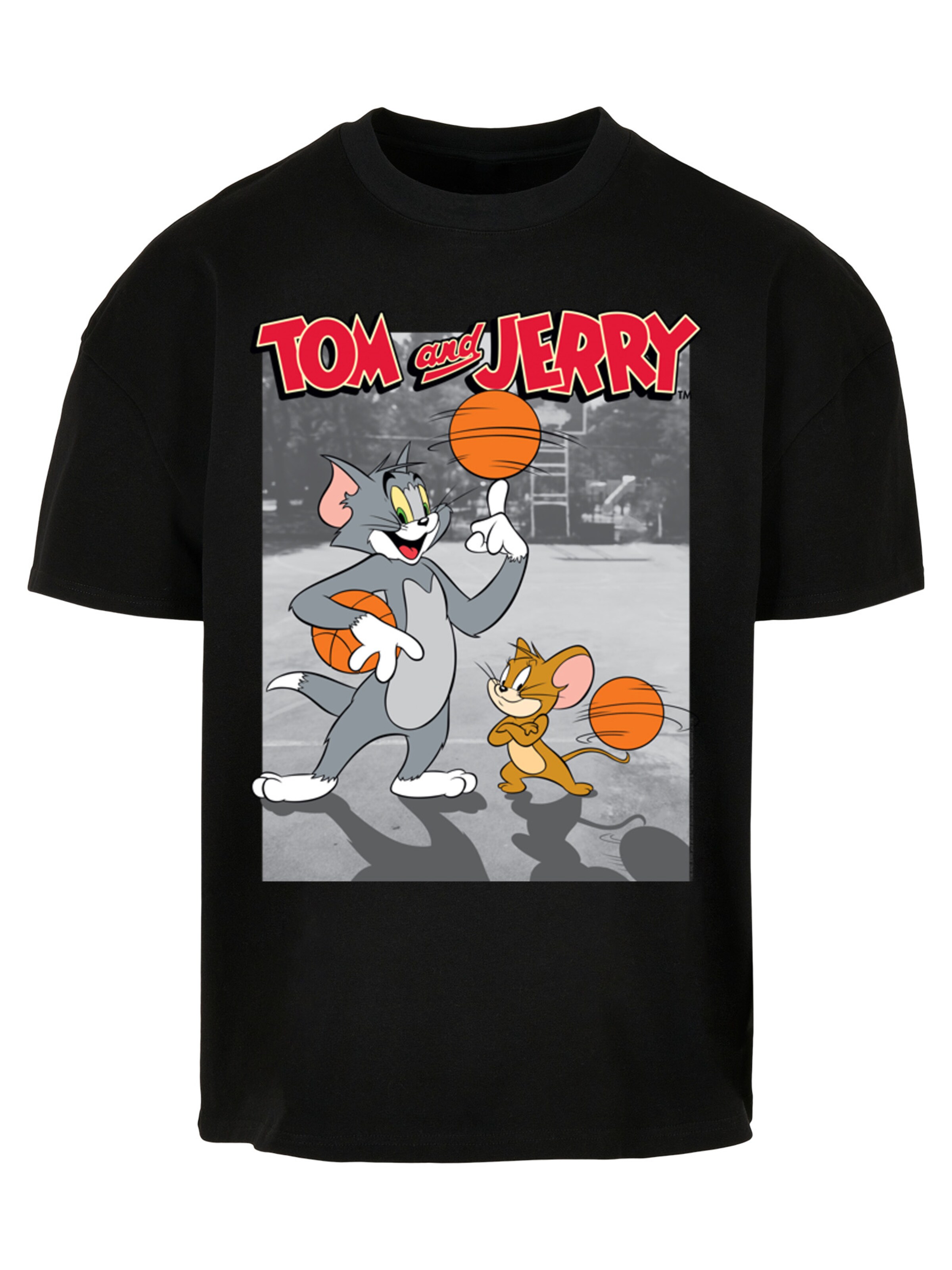 F4NT4STIC Shirt 'Tom And Jerry Basketball Buddies' in Zwart: voorkant