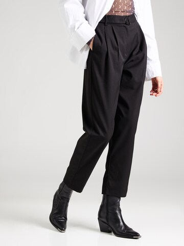 Aware Tapered Pleat-Front Pants in Black: front