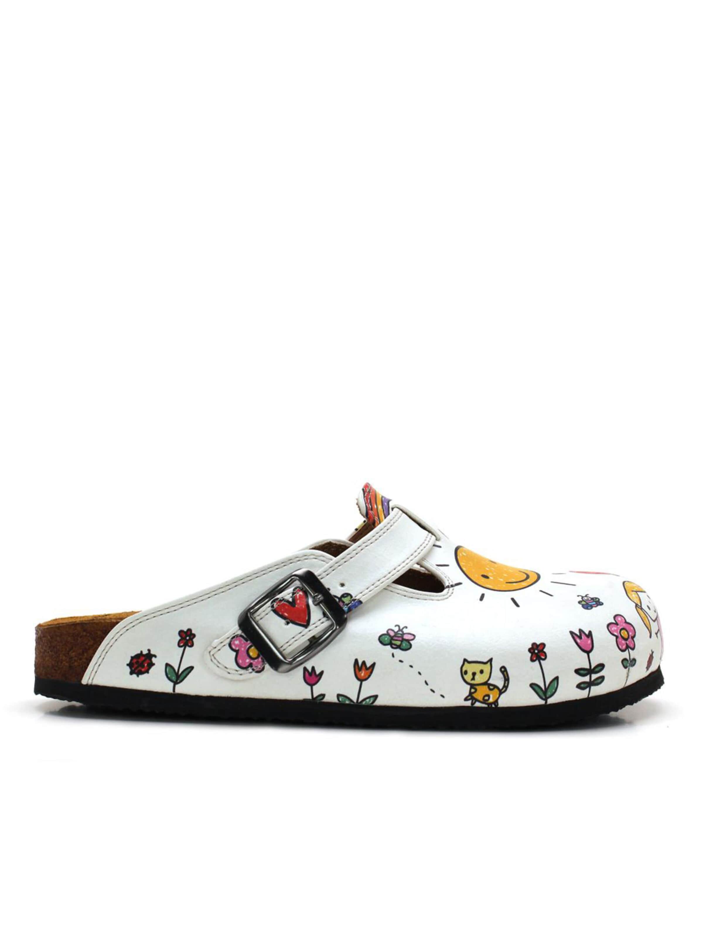 Goby Clogs 'Women Calceo Clogs WCAL5443 with doodles design' in Wit: voorkant