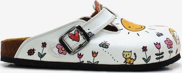 GobyKlompe 'Women Calceo Clogs WCAL5443 with doodles design' - bijela boja: prednji dio