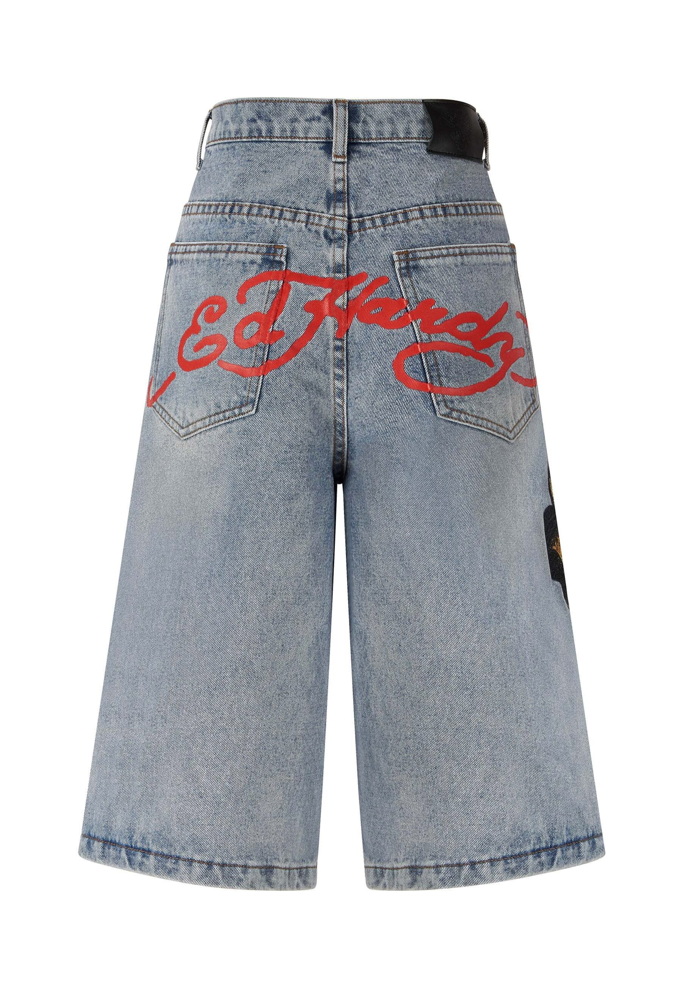 Ed Hardy Loosefit Shorts 'Panther Crawl' in Blau