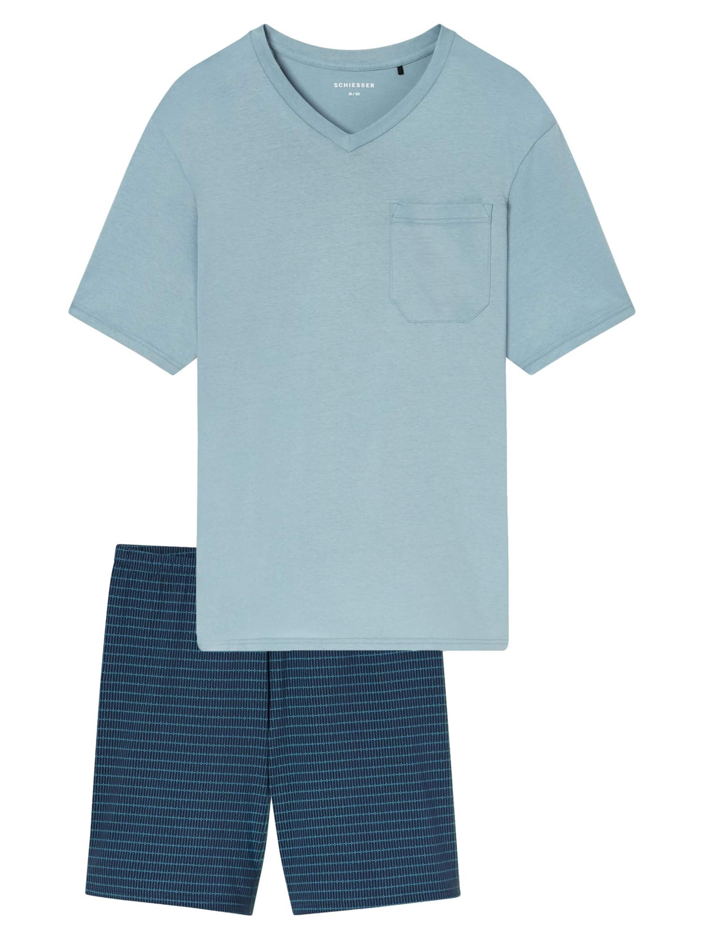 SCHIESSER Short Pajamas 'Comfort Essentials' in Blue: front