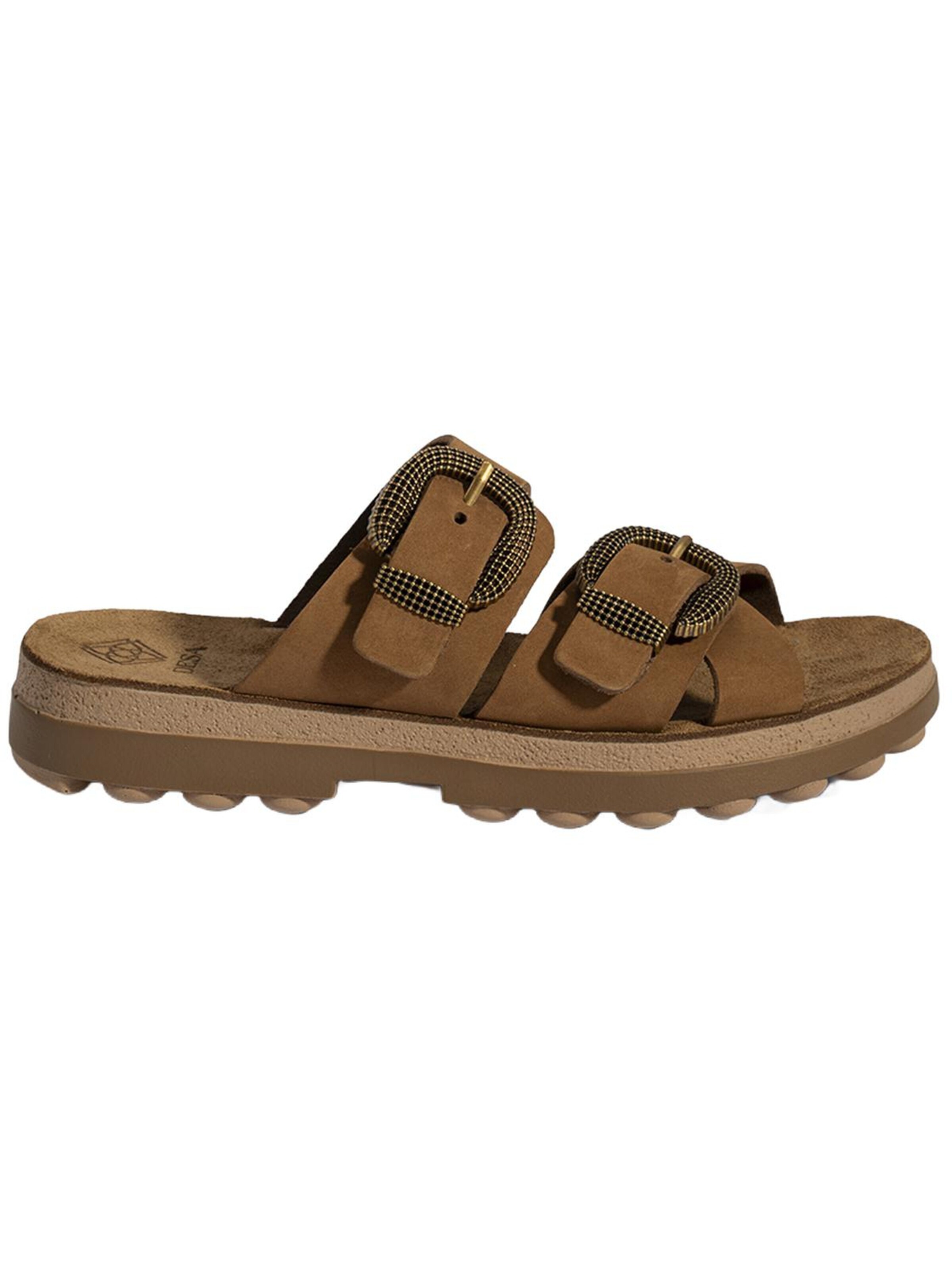 Desa Slipper 'DESA Damen-Keilsandalen aus Nubukleder mit Schnallendetail' in Brown: front
