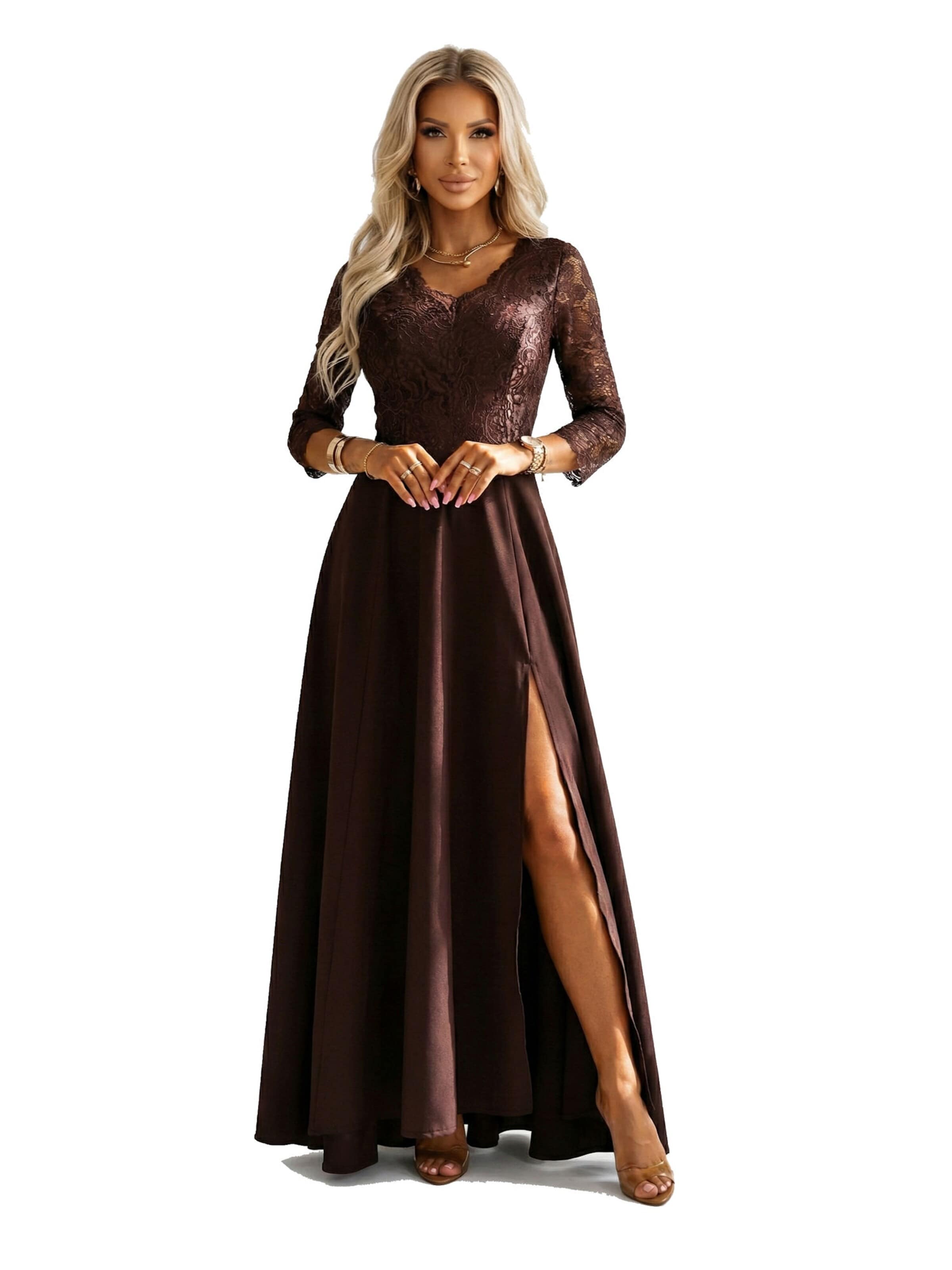 Numoco Abendkleid 'Maxikleid Amber'‌‌‌‌‌ in Braun: Vorderseite