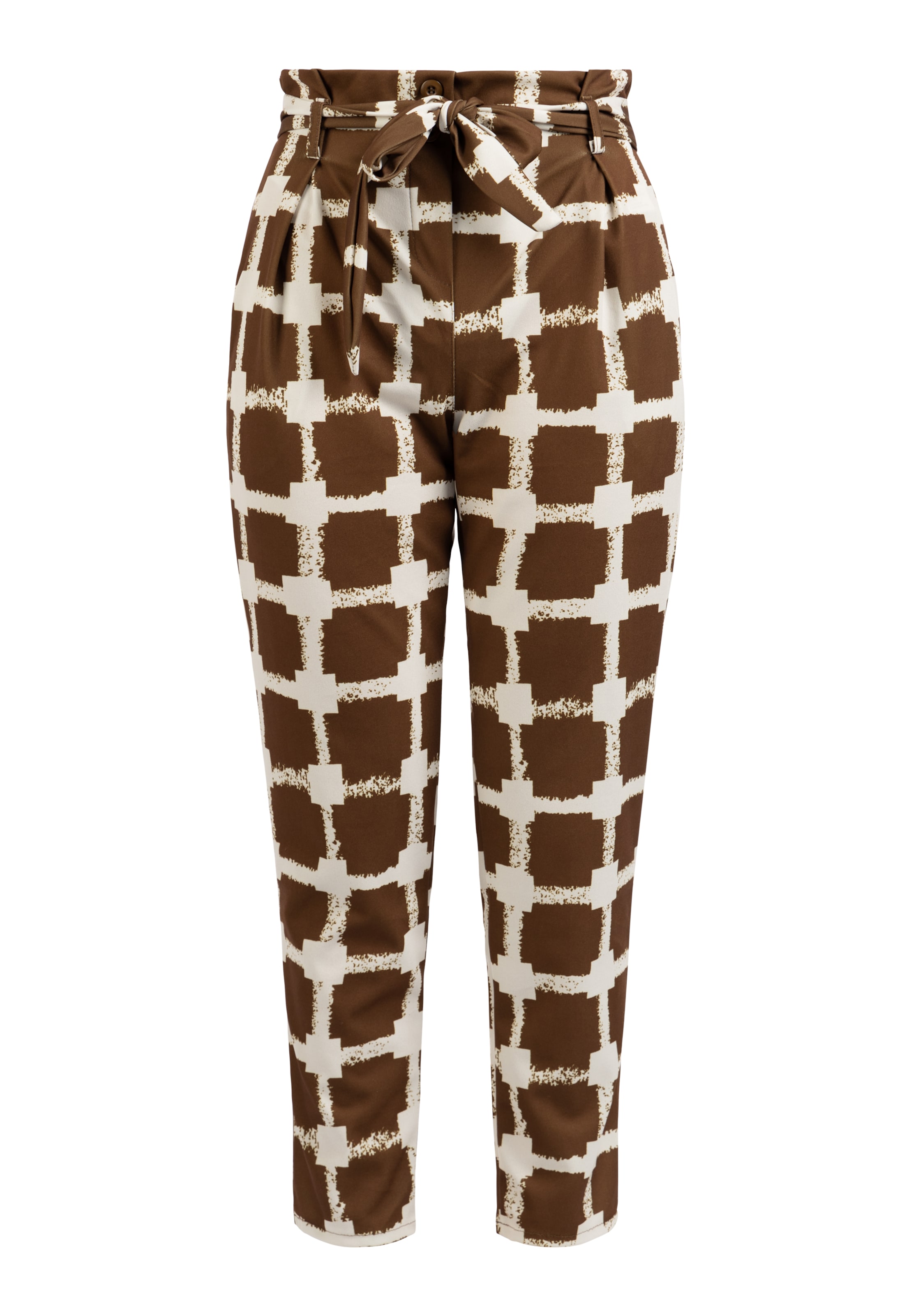 faina Tapered Bandplooibroek in Bruin: voorkant