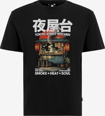 T-Shirt 'Asian Tokyo Street Food Graphic' Oldskull en noir : devant