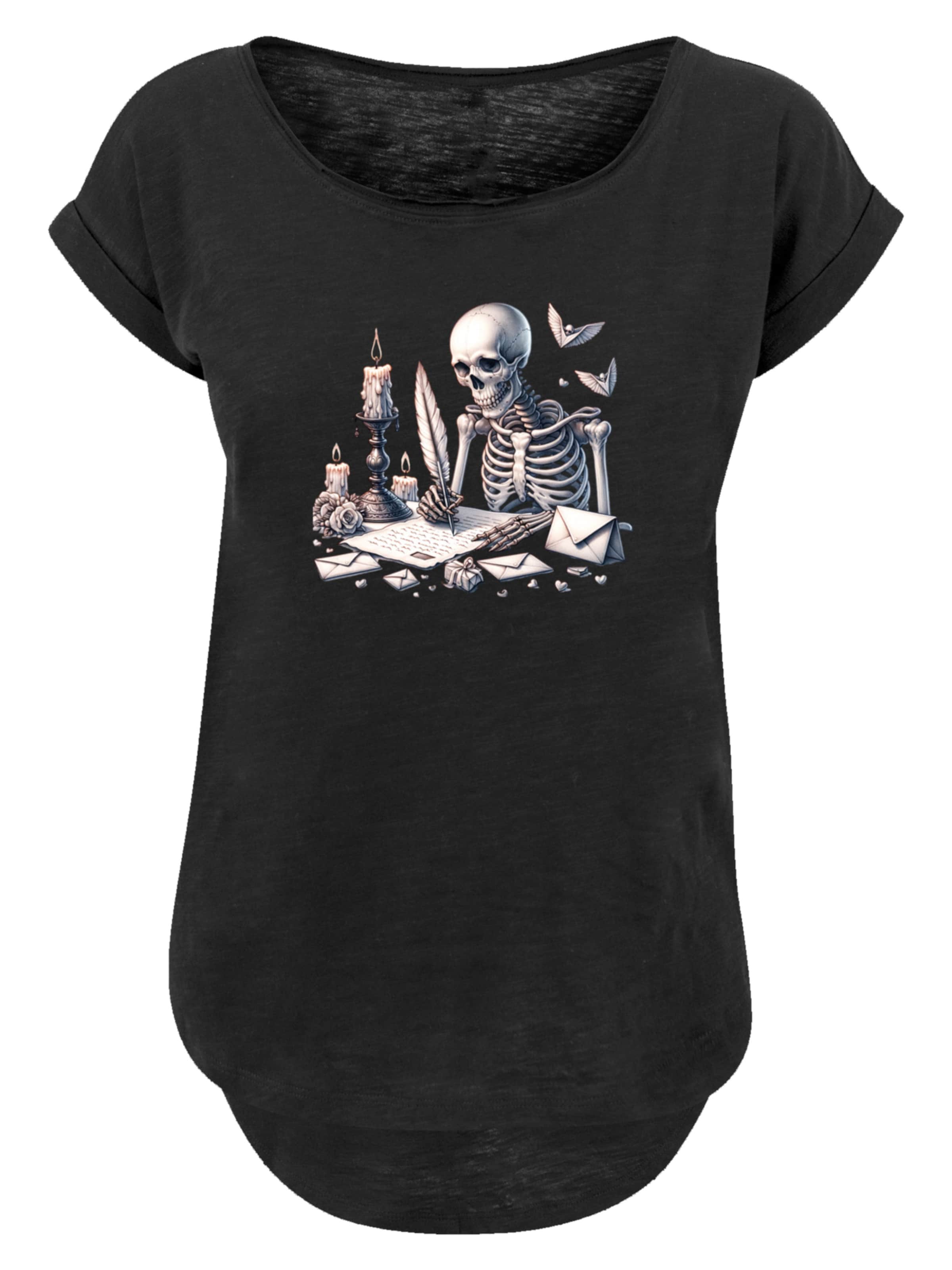 F4NT4STIC T-Shirt 'Skelett Liebesbrief Valentinstag' in Schwarz: Vorderseite