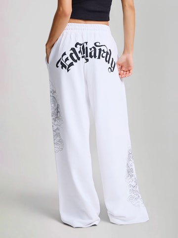 Wide leg Pantaloni 'Gothic Dragon' di Ed Hardy in bianco