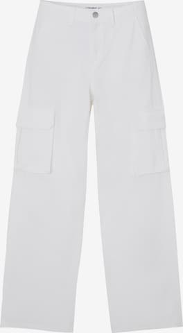 Loosefit Pantalon cargo Pull&Bear en blanc : devant