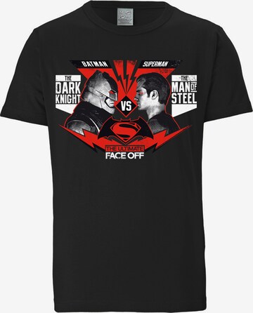 LOGOSHIRT T-Shirt 'Batman vs Superman - Face Off' in Schwarz: predná strana