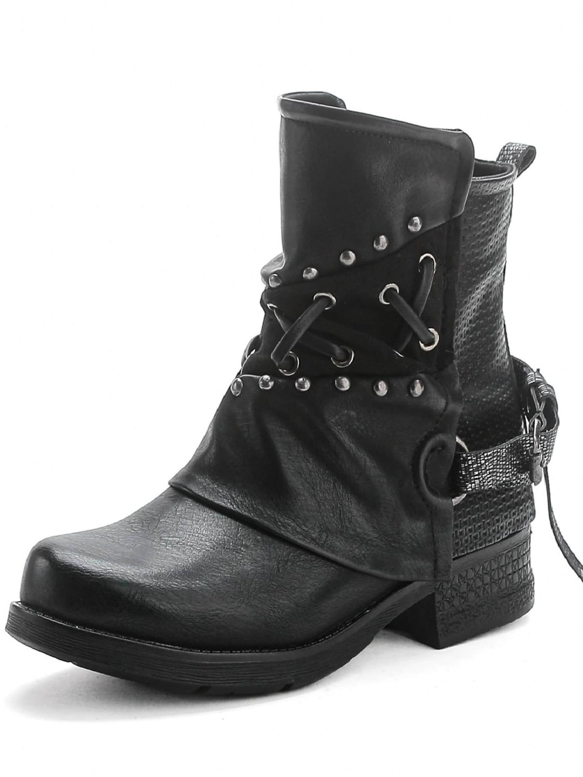 Pogolino Boots 'Damen Biker Boots Nieten Stiefeletten ST107' in Schwarz: Vorderseite